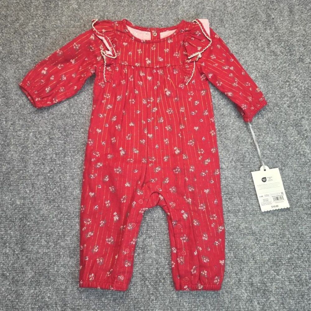 Baby Girl Red Floral Ruffle Long Sleeve Romper 3-6 Months